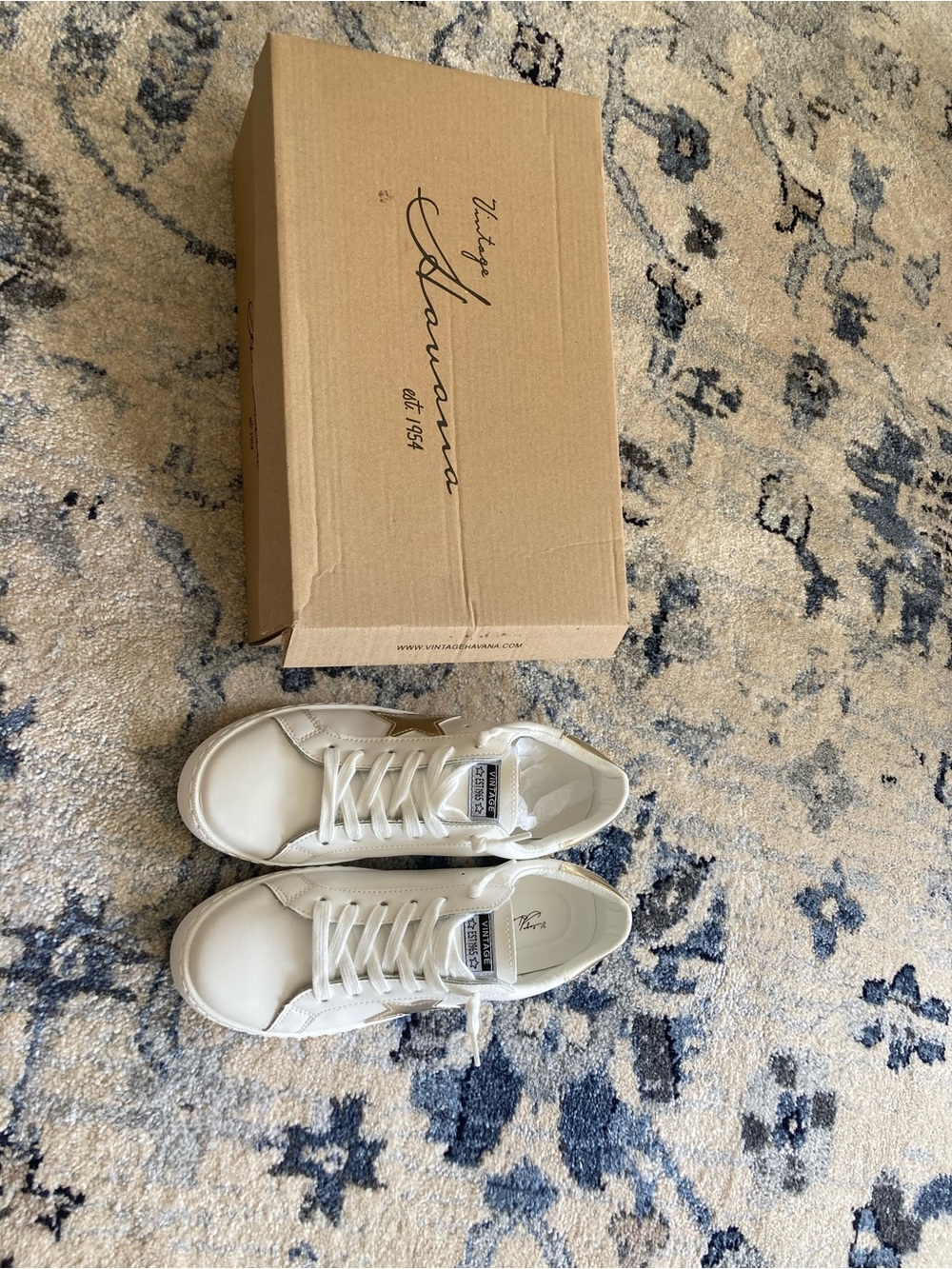 Like new - never worn! Vintage Havana White Sneakers with Gold Star Accent